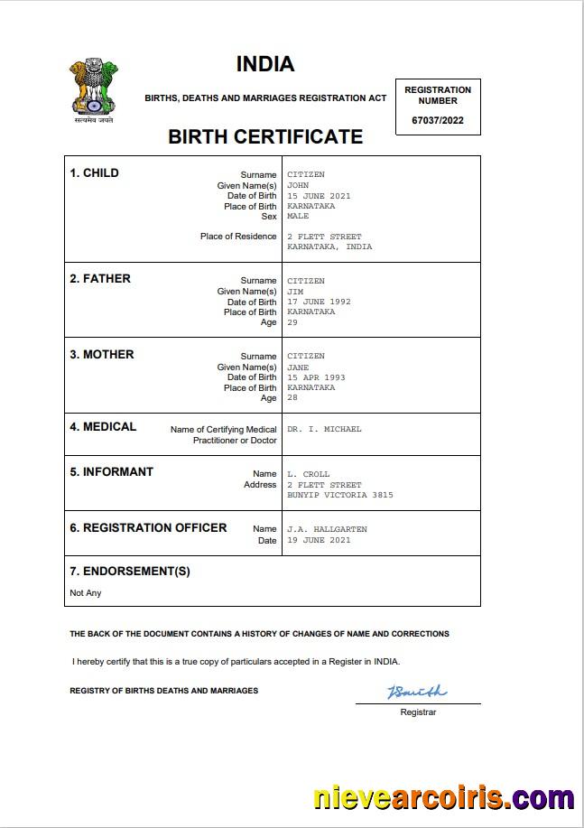 India vital record birth certificate